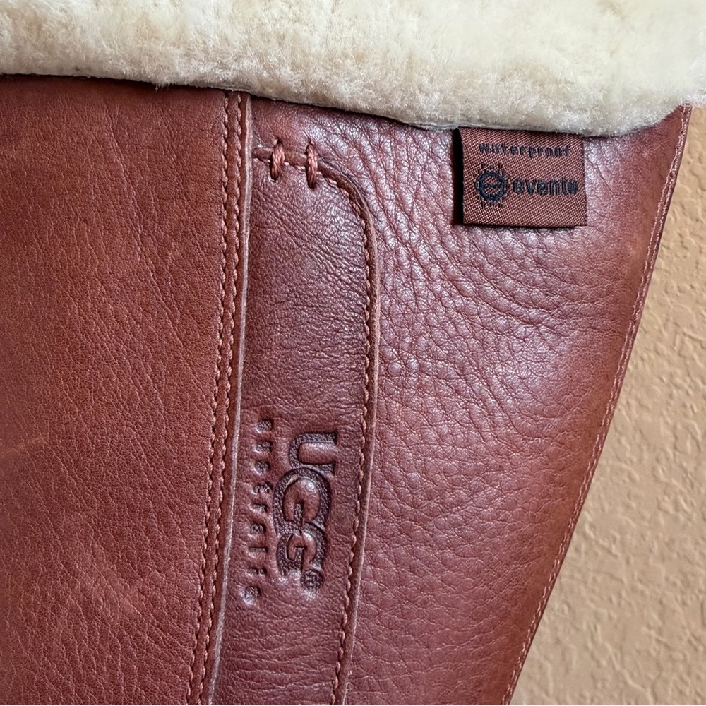 UGG Langley Cognac Leather Sheepskin Tall Boots Waterproof Winter Boots - Picture 6 of 16